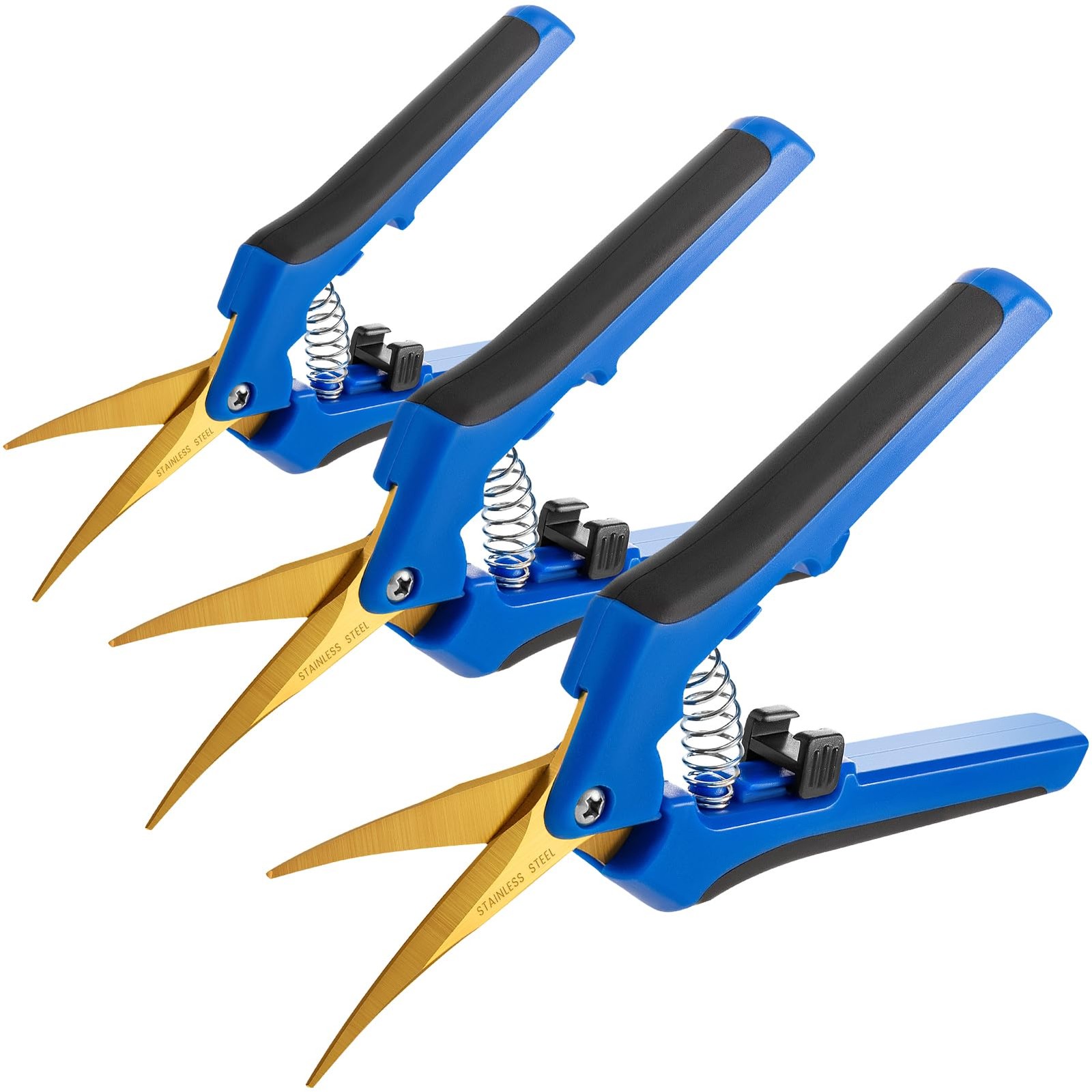 GROWNEER 3 Packs 6.5 Inch Pruning Shears with Curved Blades inches, Blue