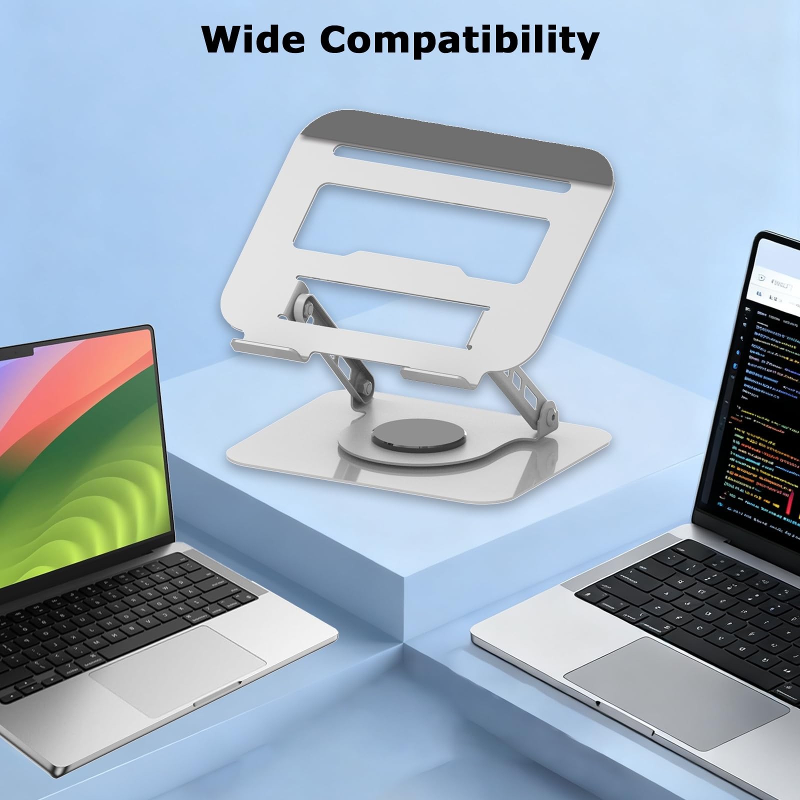 Silver Adjustable Laptop Stand 360 Rotating Computer Riser Fits Up To 16 Inch