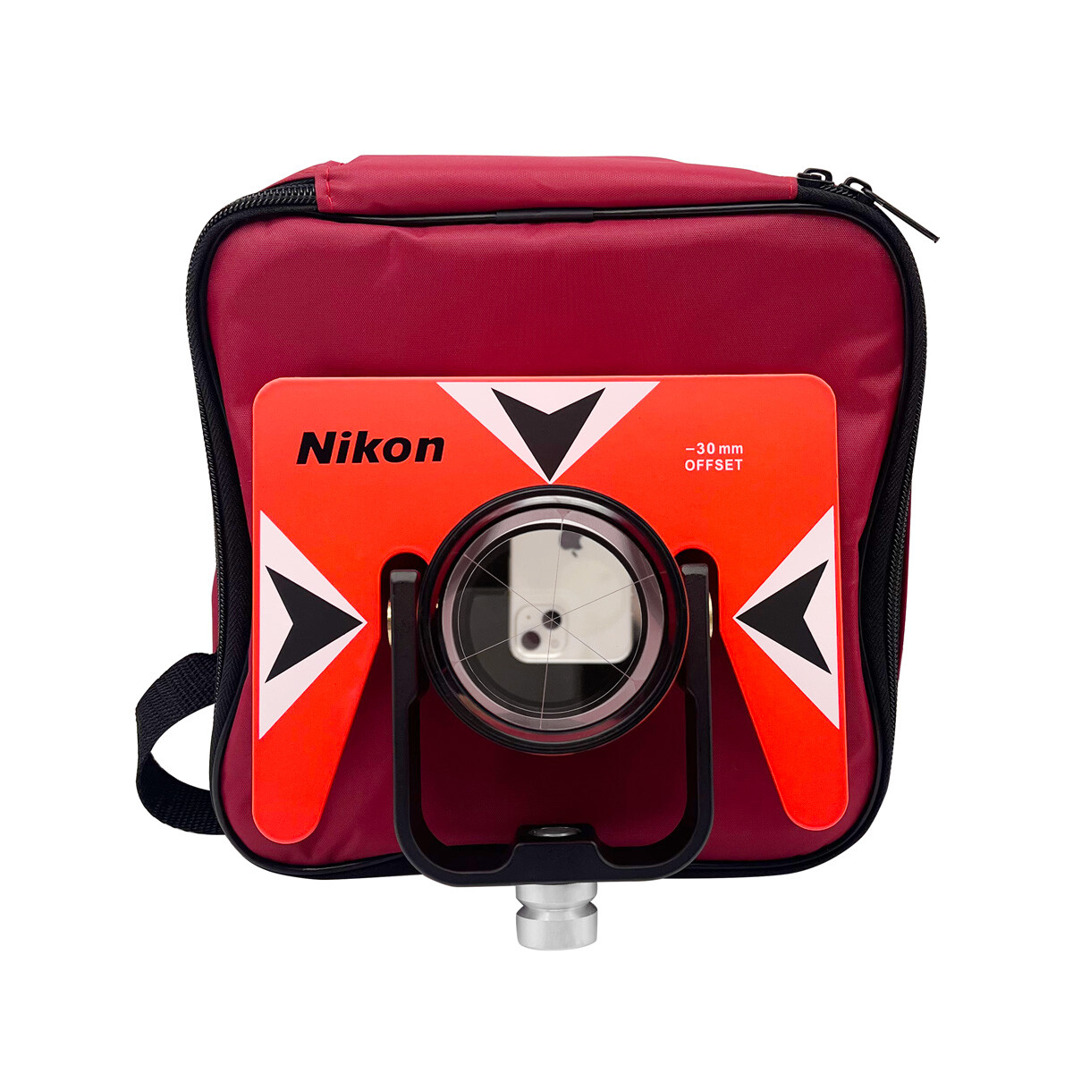 Red Metal Single Prism With Soft Bag For Nikon Total Station Surveying -30/0mm