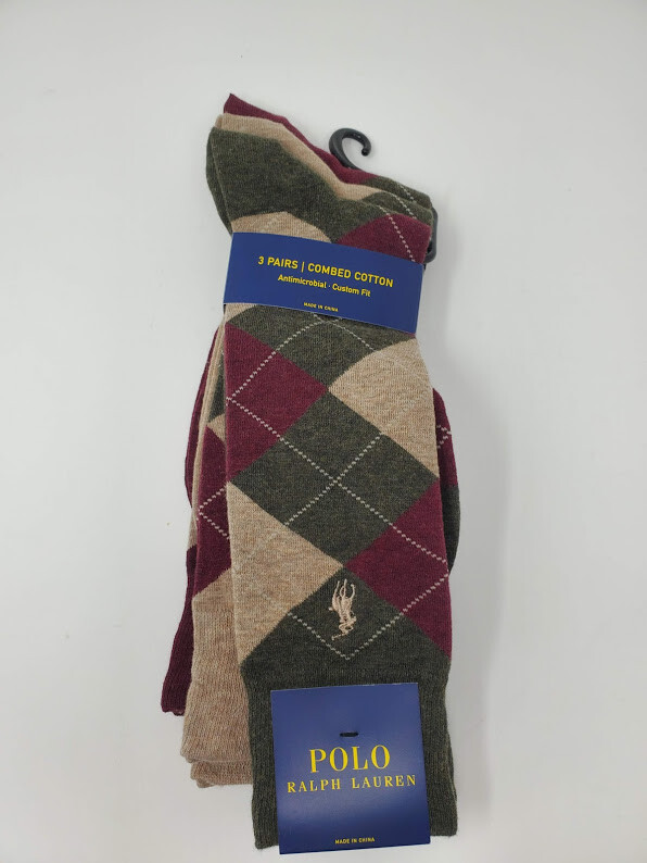 Polo Ralph Lauren Men's Socks Dress Argyle Crew 3 pack Socks, 10-13, Multi-Color