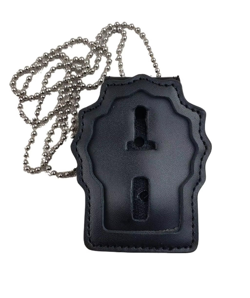 303529 TACTICAL OFFICER BELT CLIP BADGE HOLDER LEATHER CLIP ON BELT & NECK CHAIN