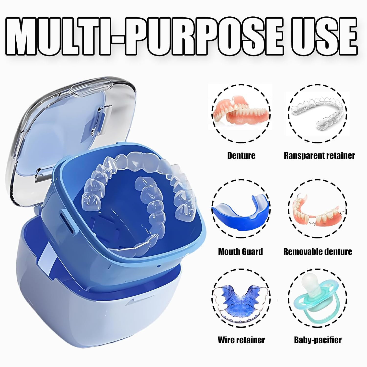 Denture Case, Retainer Cleaning Box, Large Capacity Denture Container Cup for...