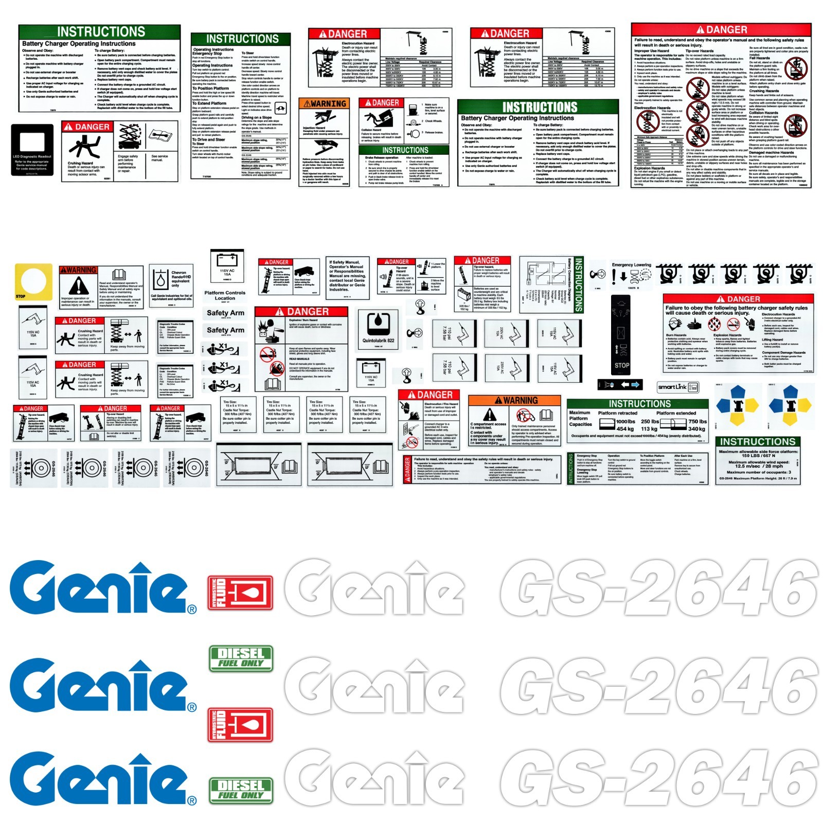 Complete Decal Kit for Genie GS-2646 Scissor Lift | + Safety Warning Stickers