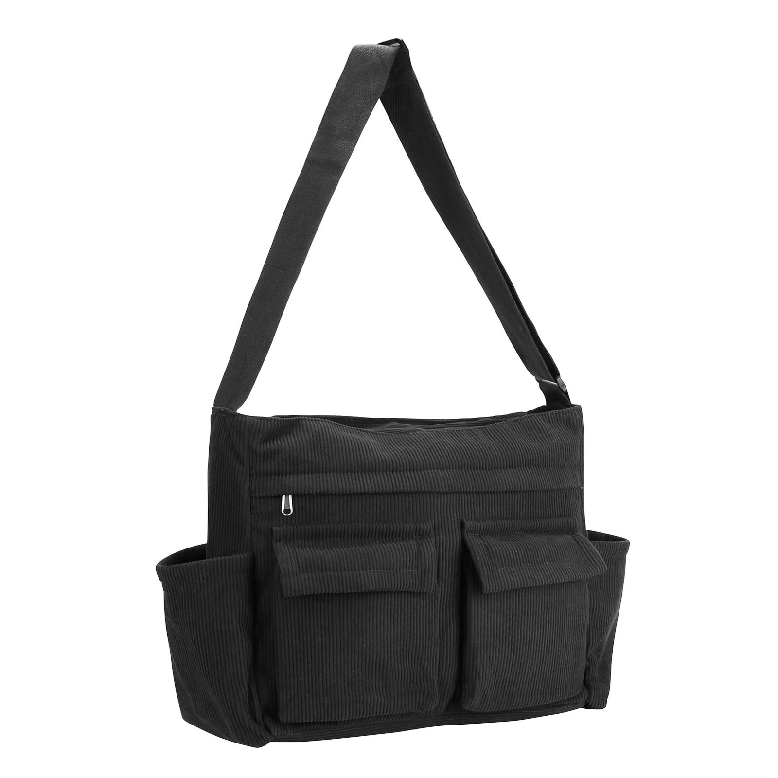 Corduroy Messenger Bag for School Satchel Tote Bag Women/Men Hobo Bags Black