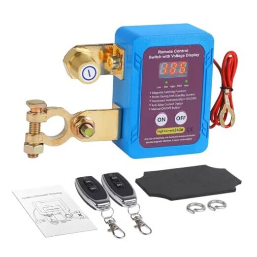 12V Remote Battery Disconnect Switch with LED Voltage Display, 240A Anti