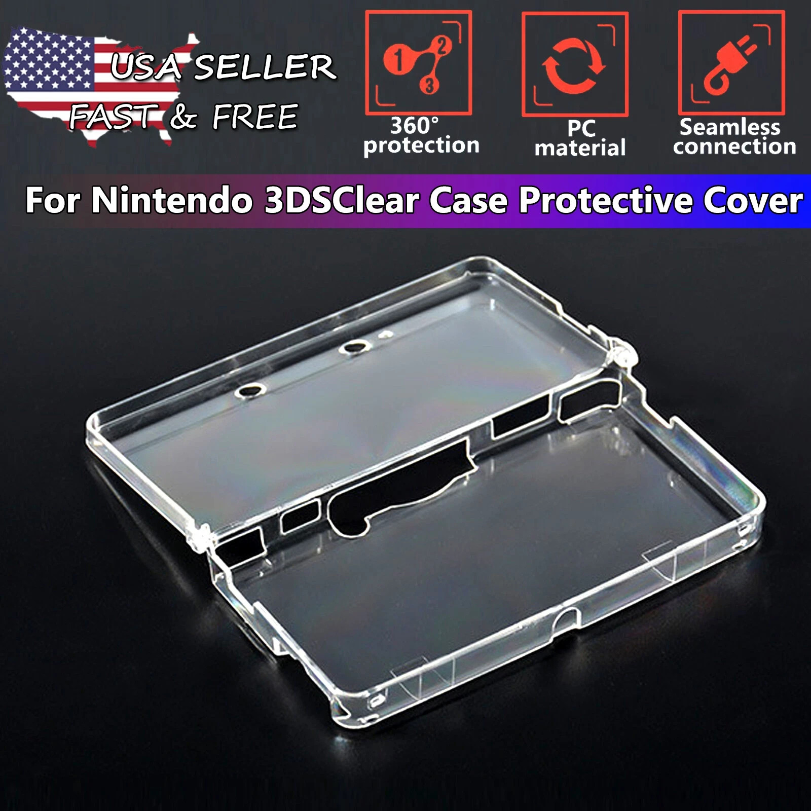 Clear Snap-on Plastic Crystal Hard Shell Case Protective Cover For Nintendo 3DS