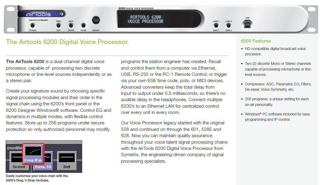 Airtools Symetrix 6200 Digital Mic Preamplifier Voice Speech Processor **READ**