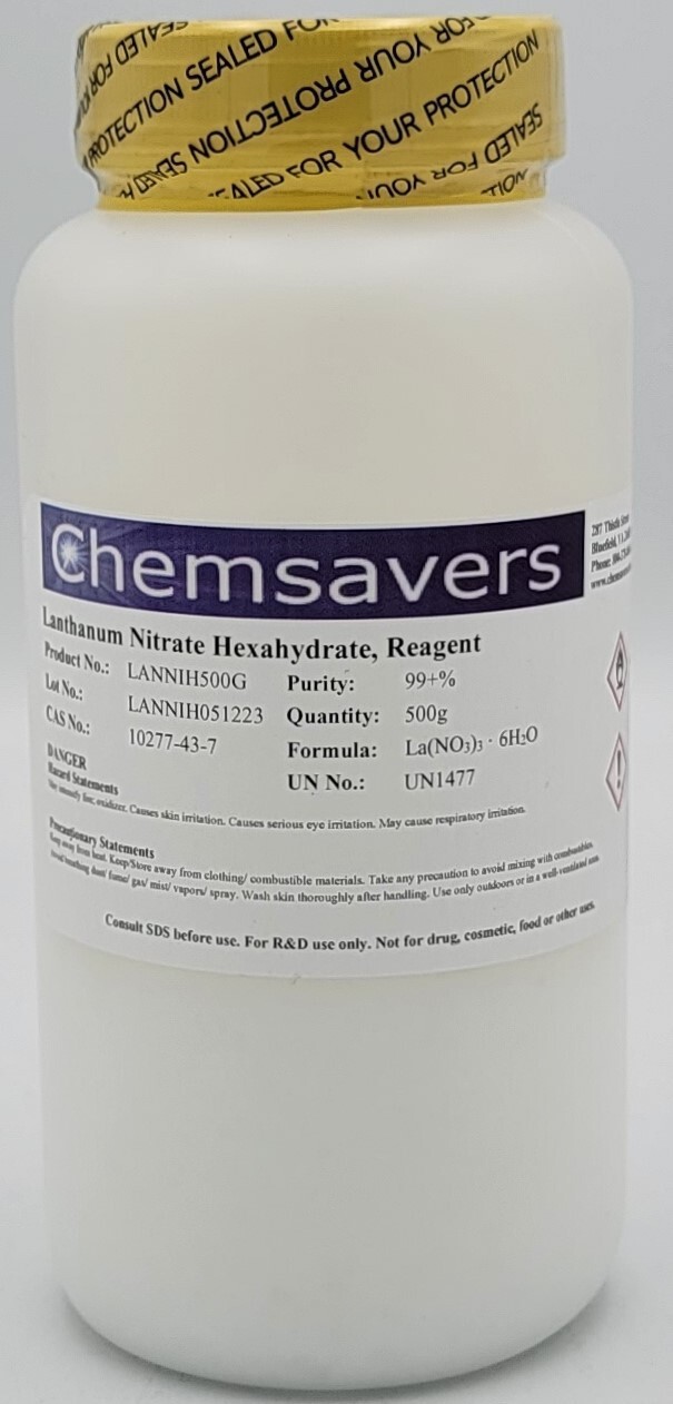 Lanthanum Nitrate Hexahydrate, Reagent, 99+%, 500g