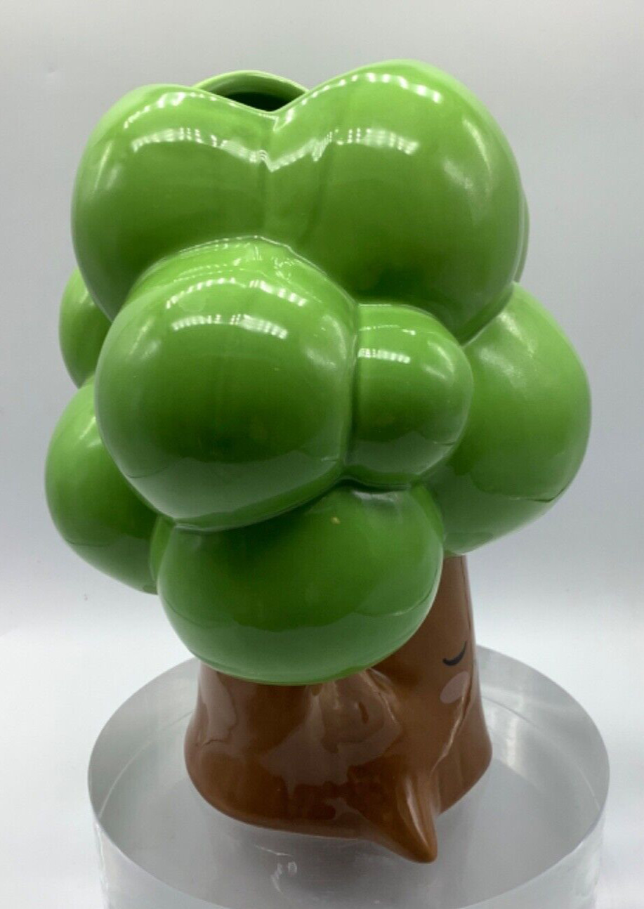 Ceramic Planter Grove Tree Shaped w/Smiley Face, Streamline Imagined, 7.25” Tall