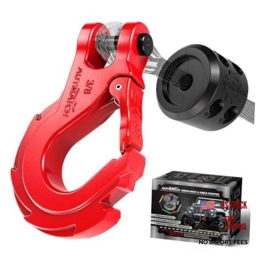 Winch Hook 3/8" - Clevis Slip 3/8" Winch Hook with Cable Stopper Red & Black