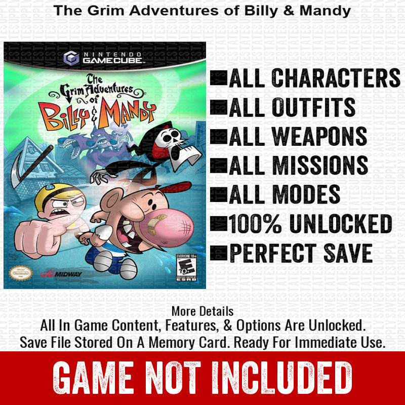 The Grim Adventures of Billy Mand 100% Nintendo GameCube Memory Card Save CHEATS