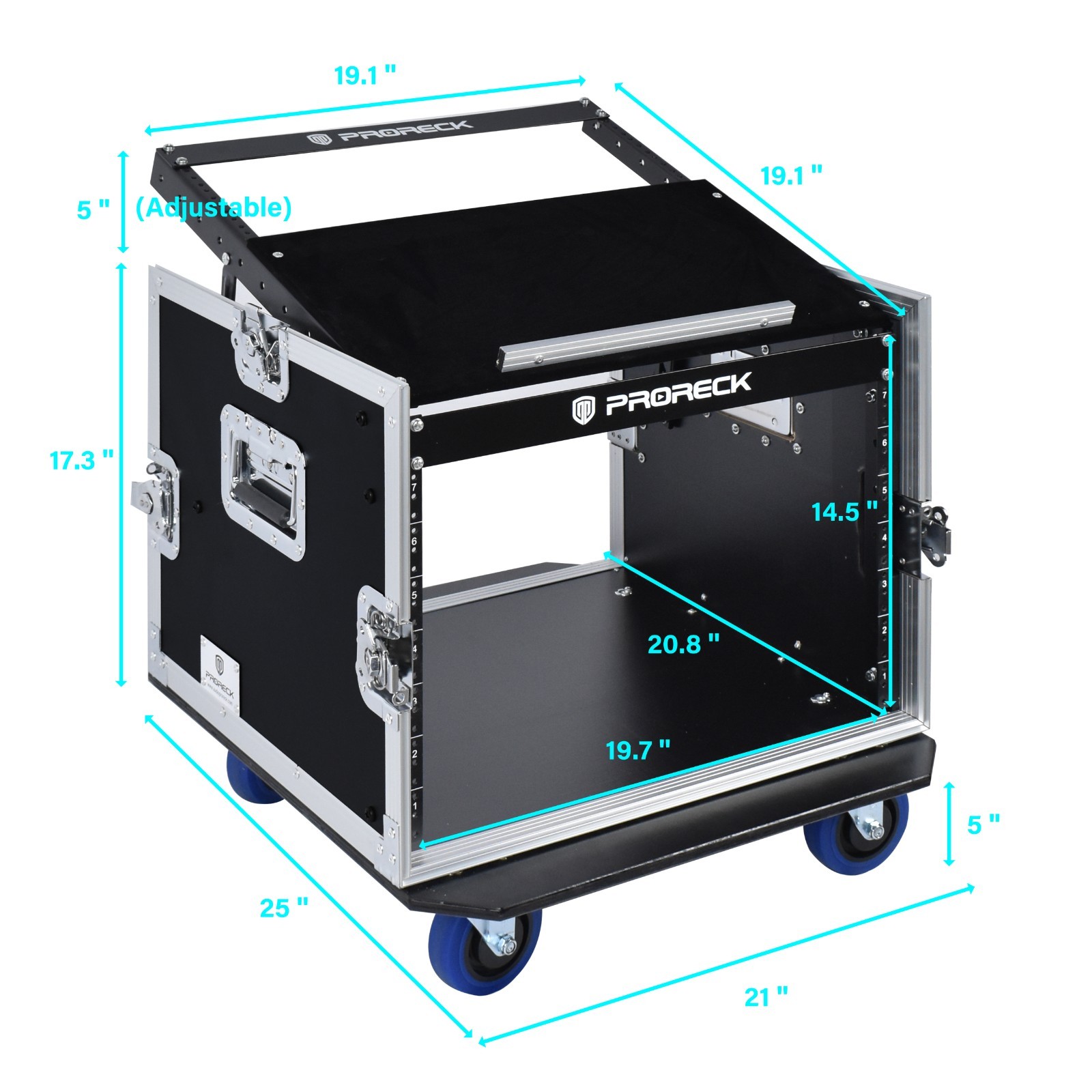 PRORECK 8U Rack Case With Slant Mixer Top, 20'' Rackable Depth DJ CASE