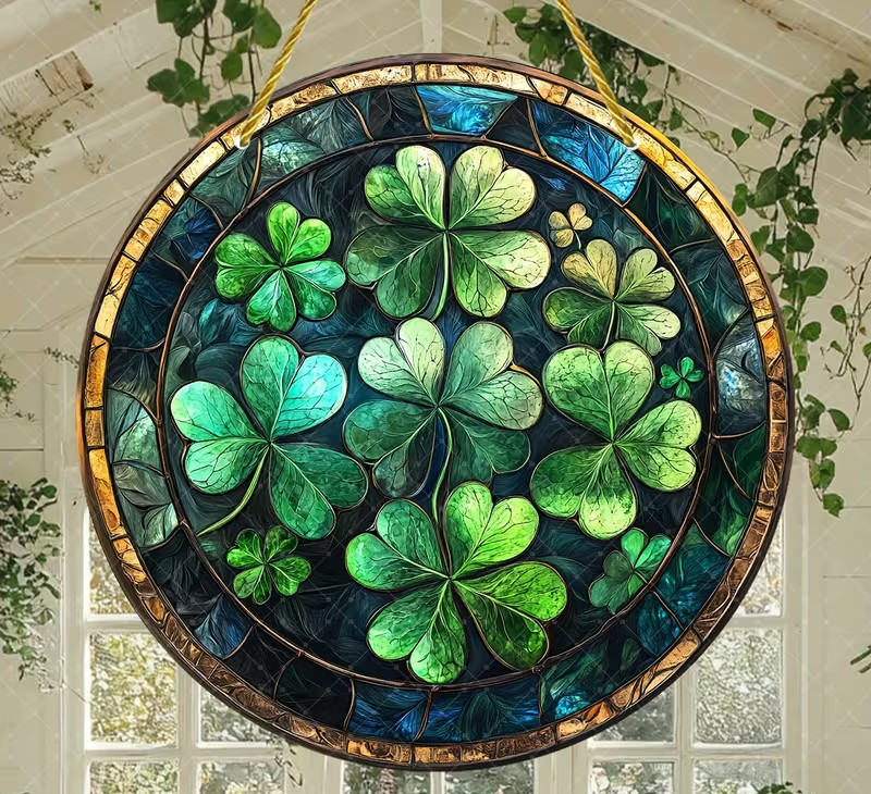 St Patricks Day Clover Stained Glass Suncatcher Window Hanging Decor Gift