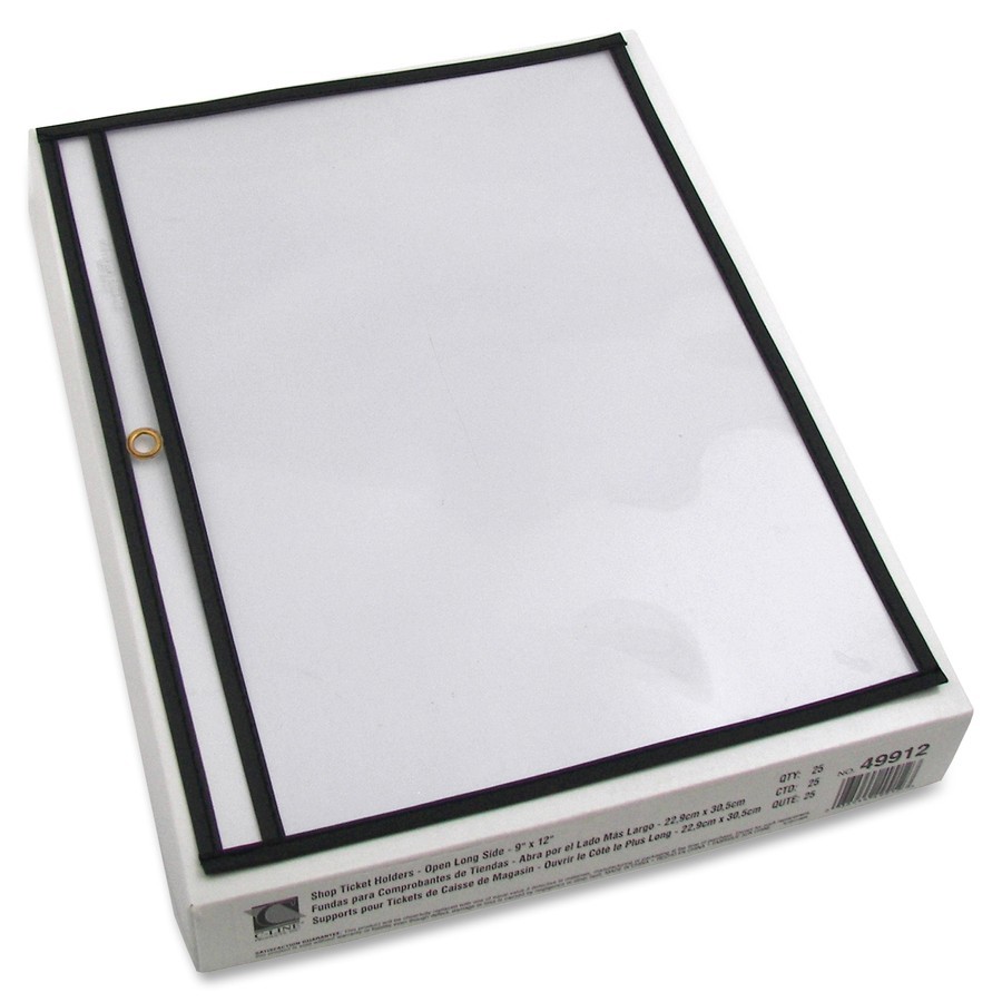 C-Line® Shop Ticket Holders, Stitched, Both Sides Clear, 12 x 9, 25/BX, 49912