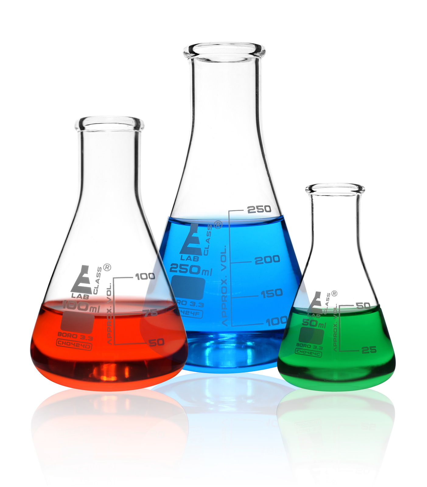 Premium Flask Set, 250ml, 100ml & 50ml - Borosilicate Glass - Eisco Labs