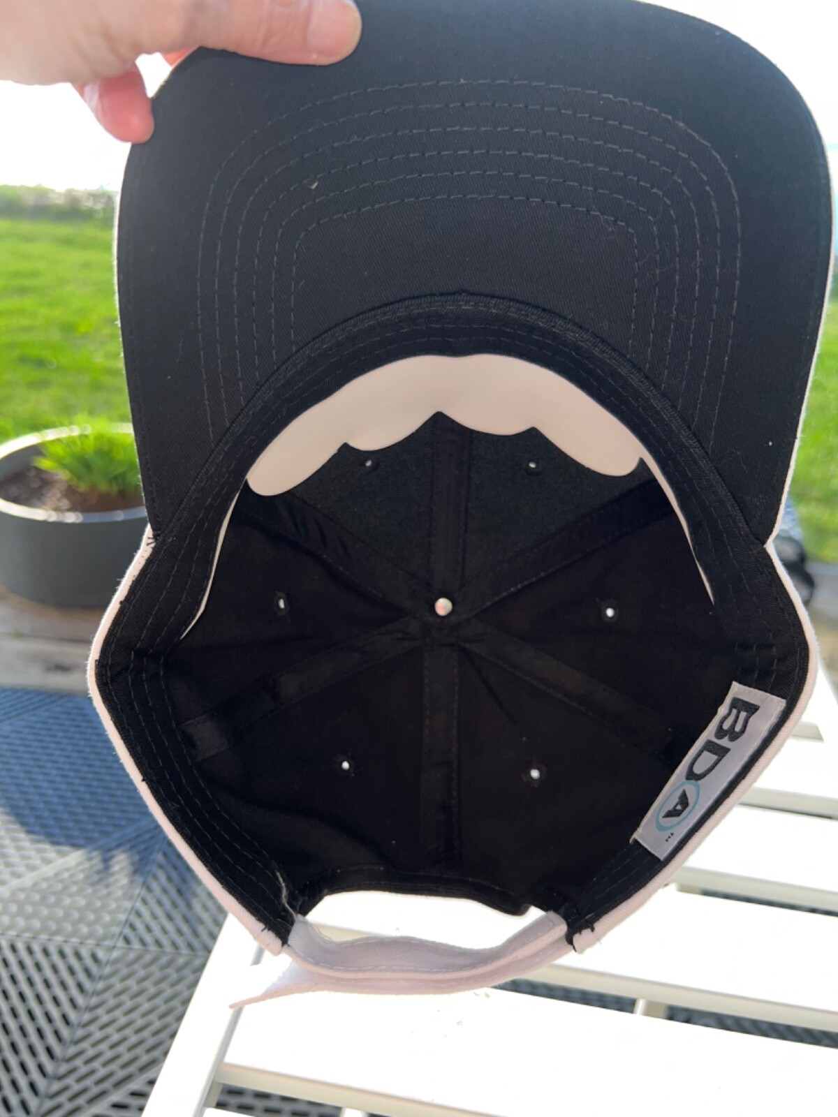 Mobile BlackHat Cap with RWB Accents White Edges on Bill Hook Loop EUC