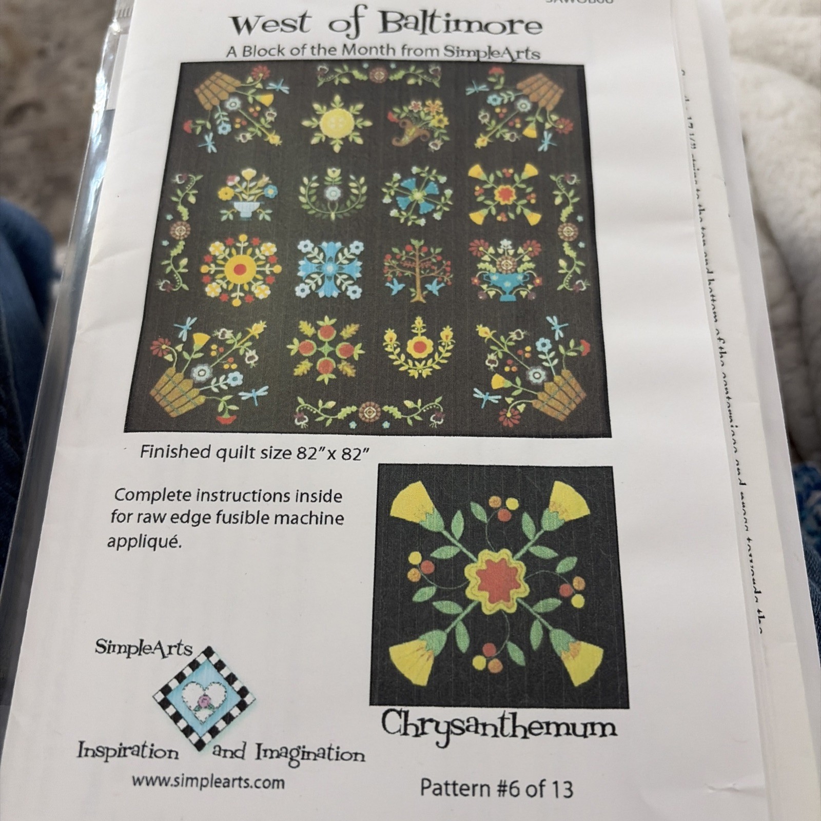 West Of Baltimore Block Of The Month Chrysanthemum #6 Simple Arts Quilt Pattern