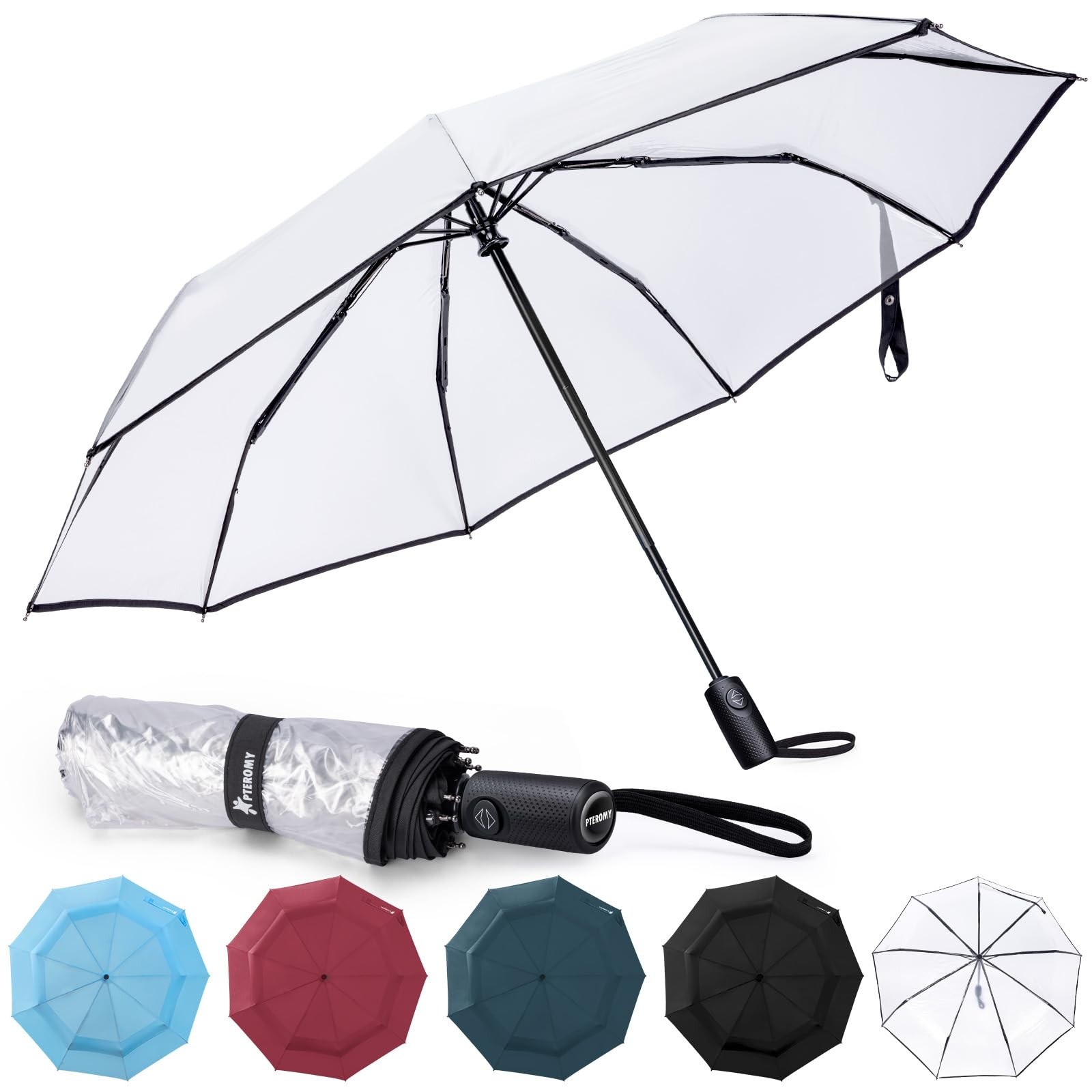PTEROMY Travel Umbrella Windproof Auto Open Close 85MPH Portable Rain Sun