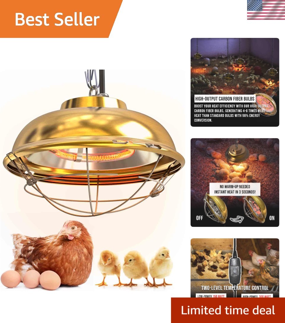 Aluminum Alloy 300W Heat Lamp for Chickens, Rabbits & Ducklings - Safe & Durable