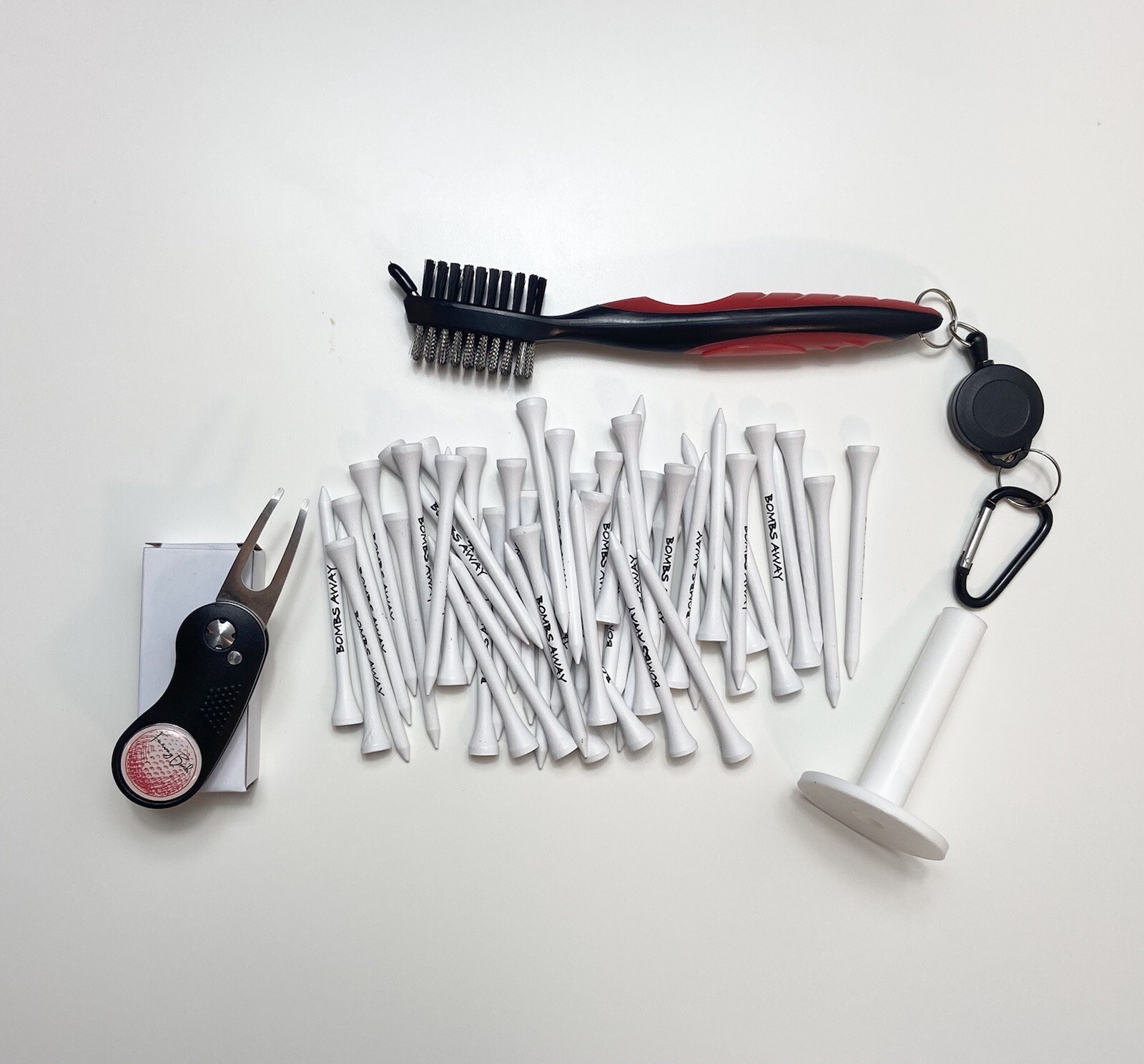Golf Divot Tool - Club Brush Cleaner - Rubber Tee And Tees