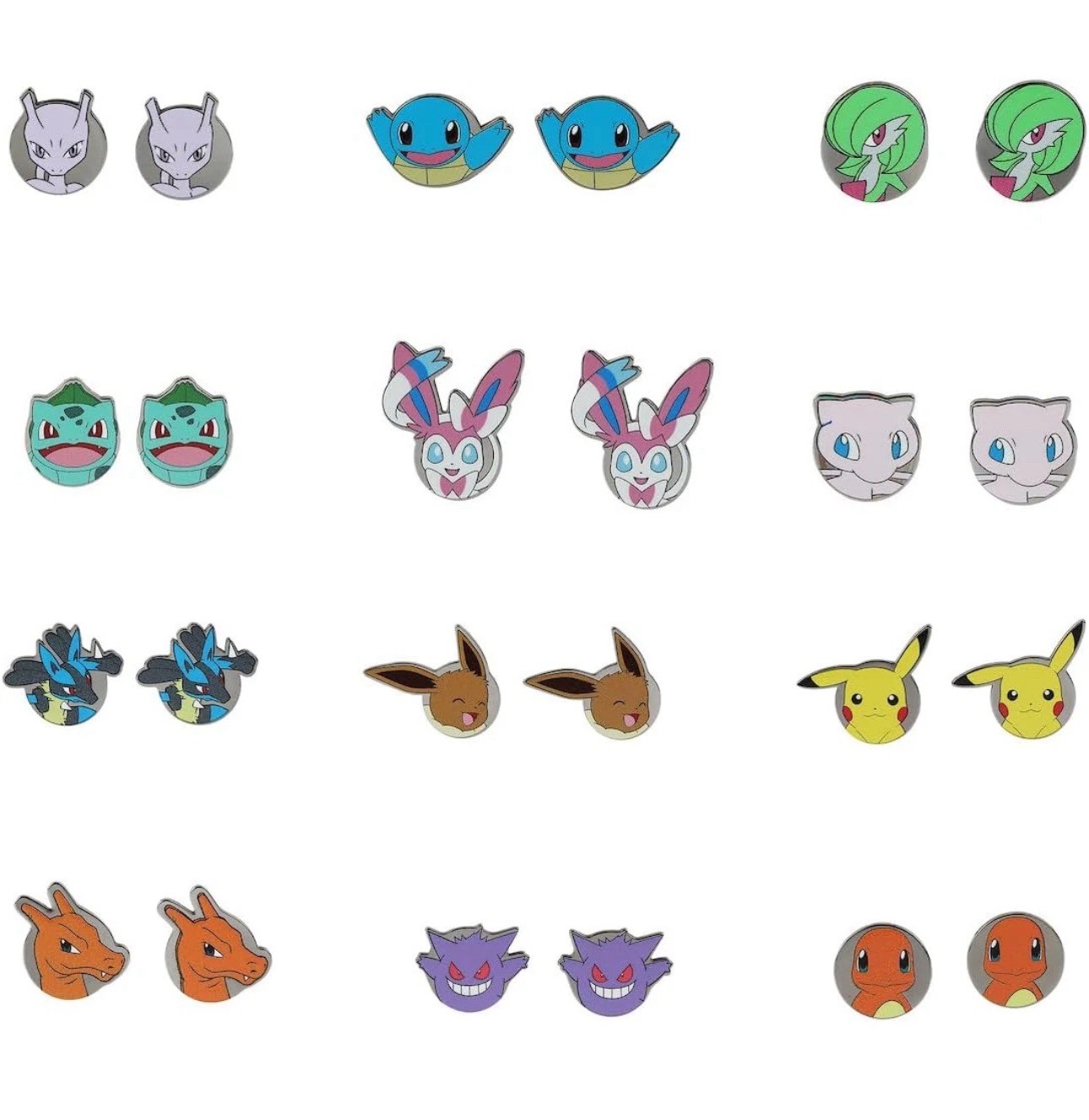 Pokemon 12-Pair Character Earrings Zinc Alloy Pikachu Eevee Squirtle Gengar Mew