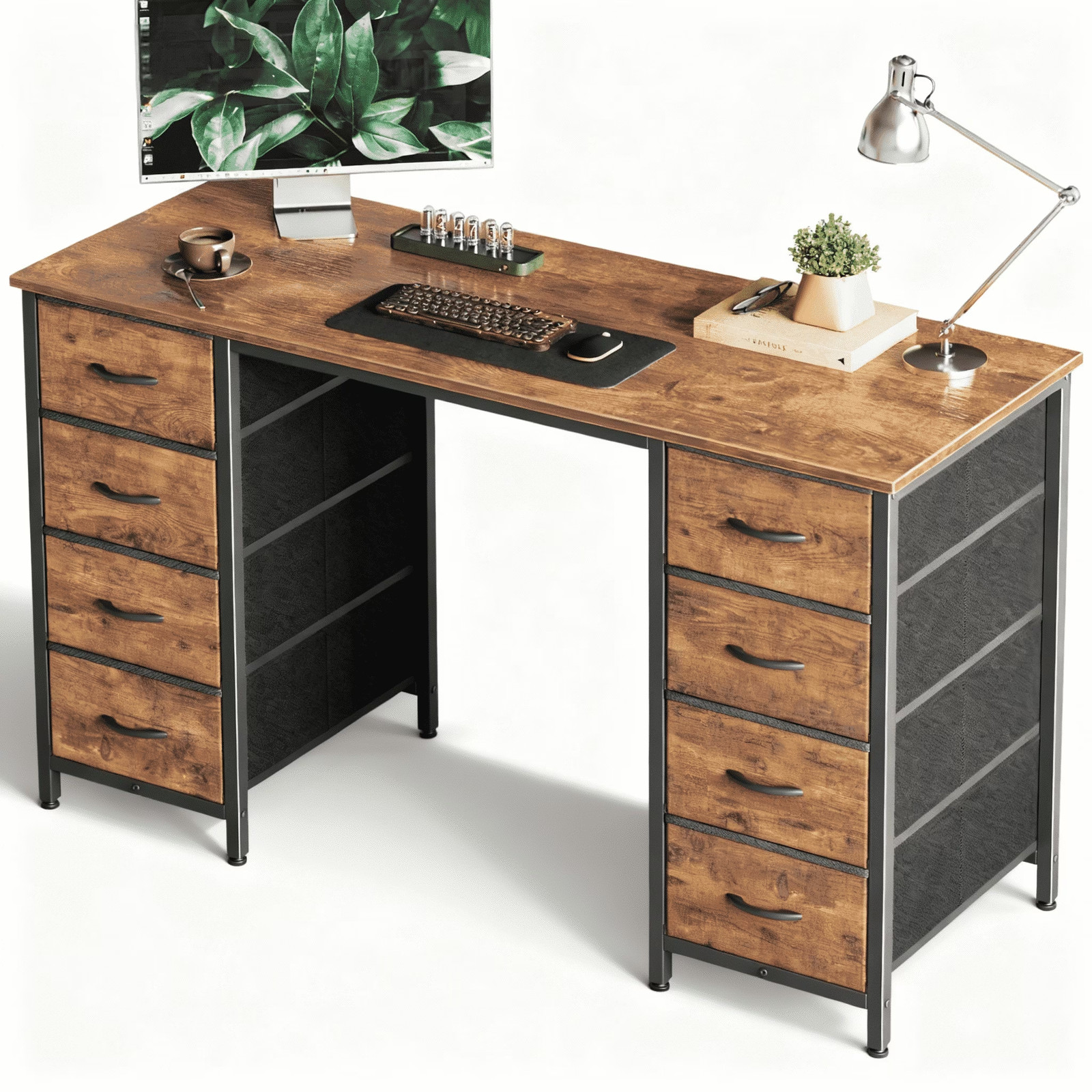 47 Inch Computer Desk with 8 Fabric Drawers, Home Office Desk Workstation for St