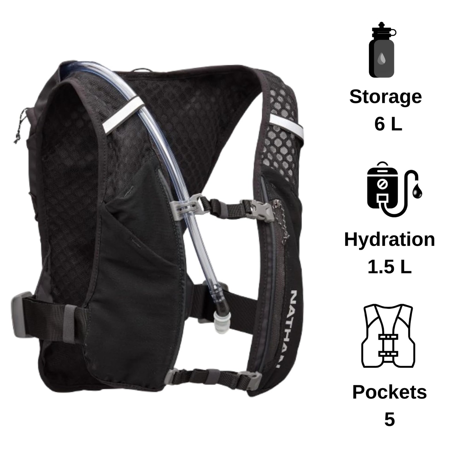 Nathan Quick Start 3.0 6L Black/Reflective Silver OSFM Hydration Pack