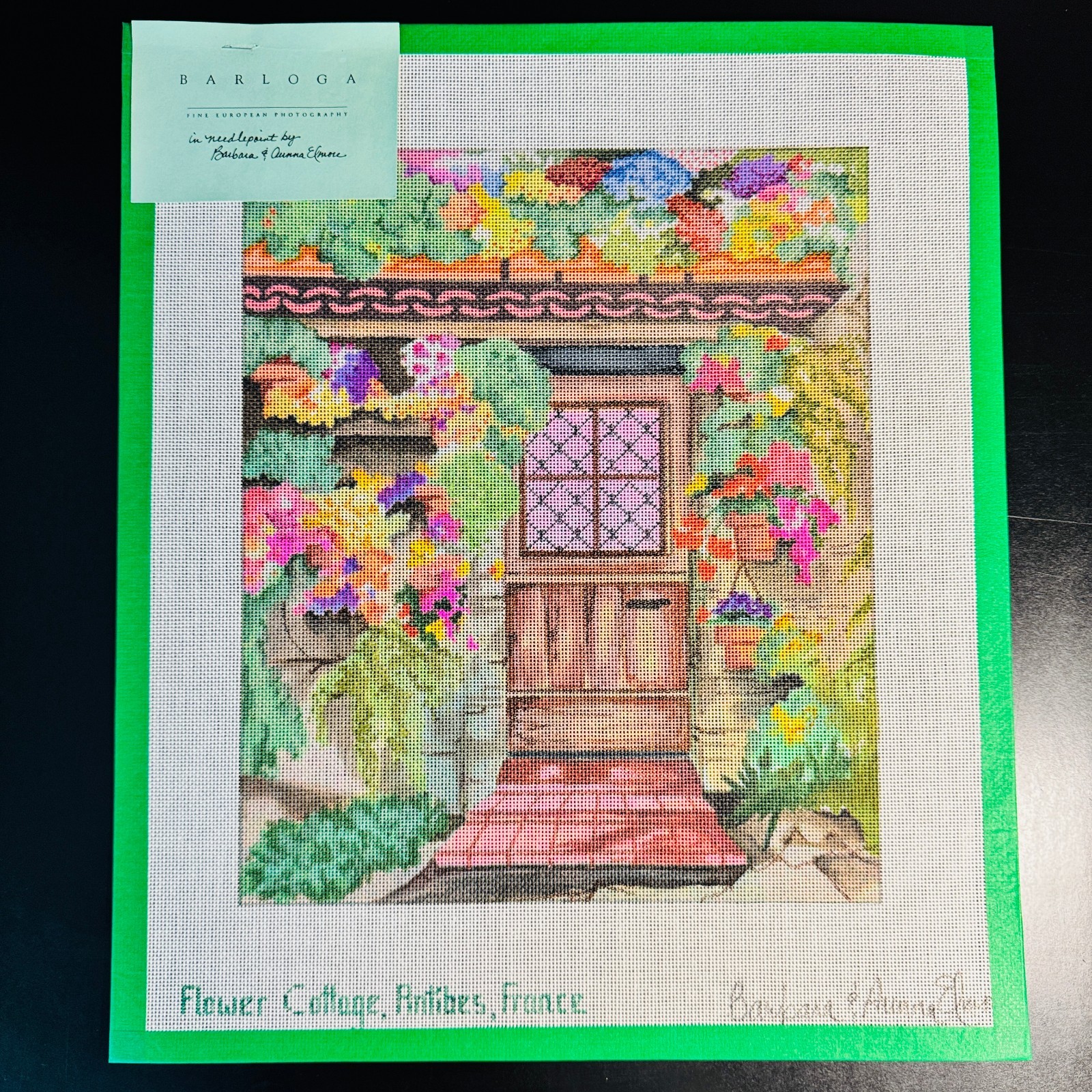 FRENCH FLOWER COTTAGE - VTG Handpainted NP Canvas By B & A Elmore - 13x16" NOS