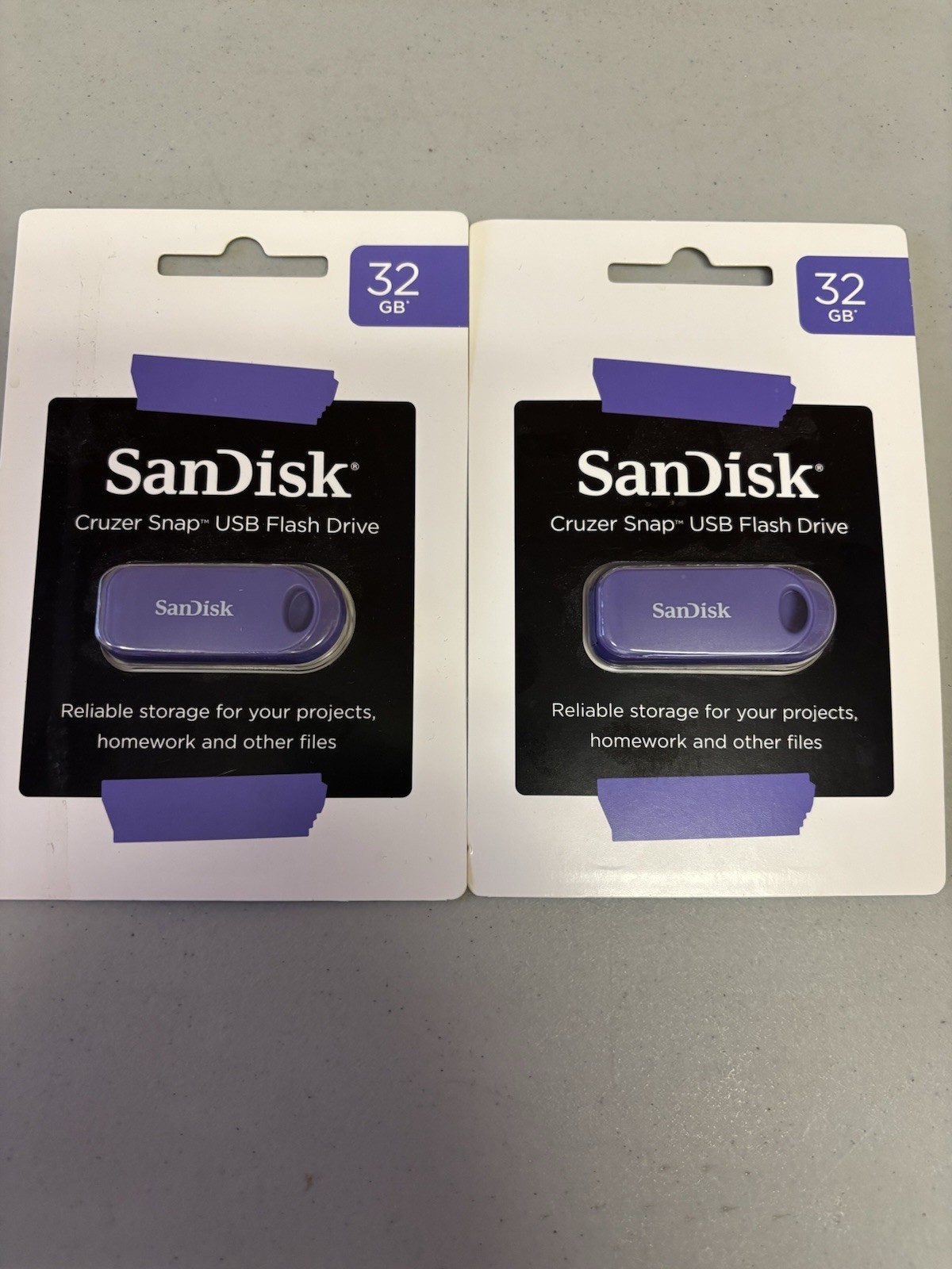 SanDisk Cruzer Snap USB 2.0 Flash Drive 32GB Purple Retractable New Sealed 2 Pai