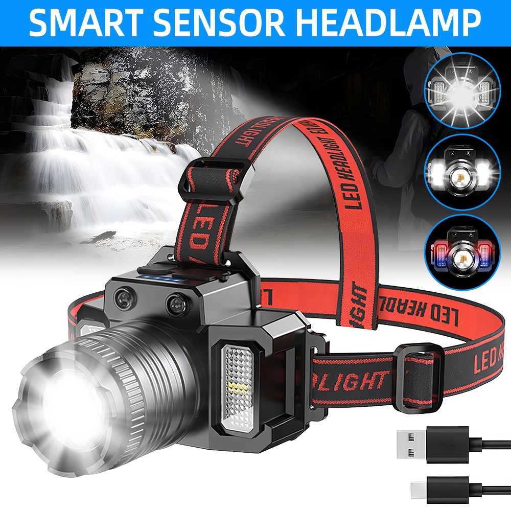 Rechargeable Headlamp Super Bright Motion Sensor Head Lamp with 5 Modes Headlamp