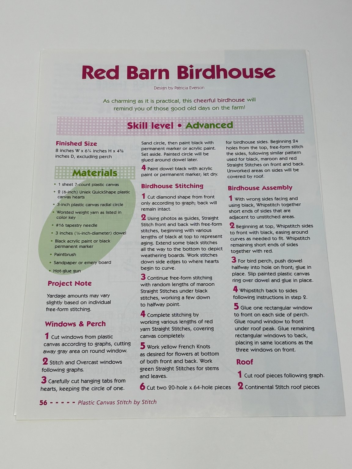 Red Barn Birdhouse Plastic Canvas Pattern Book Pages