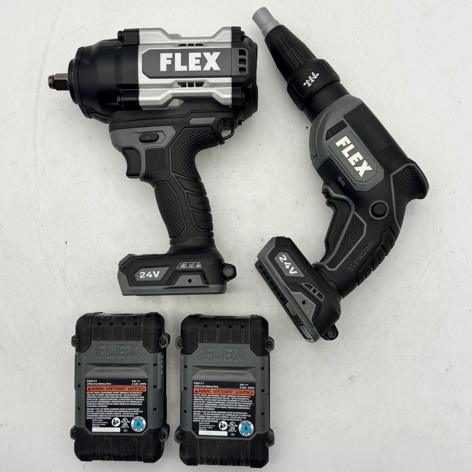 FLEX FX1472 1/2" Impact Wrench & FLEX FX1611 Dry Wall Screw Gun w/ 2 Batteries