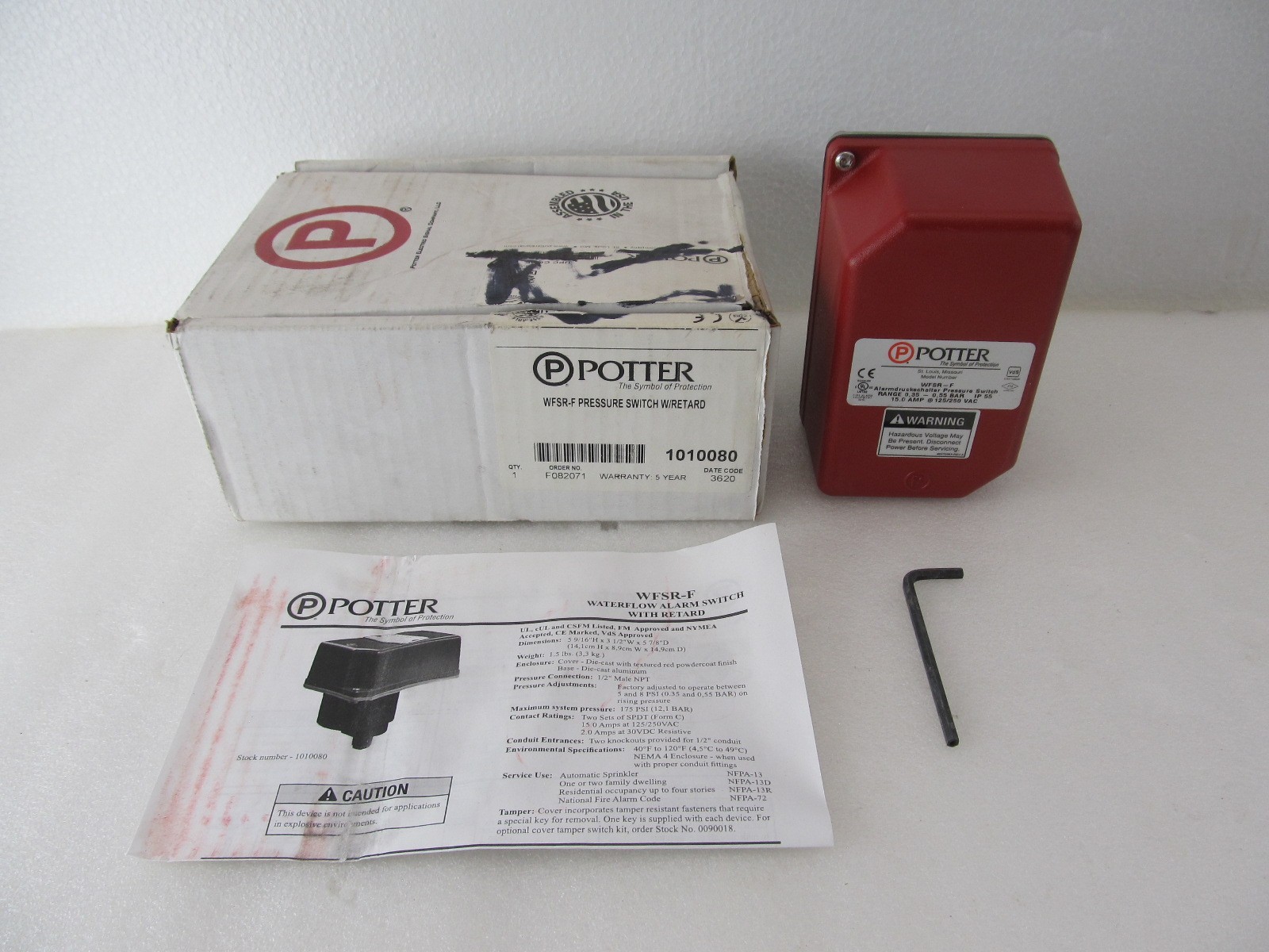 Potter WFSR-F Low Pressure Switch 1010080 New, Open Box