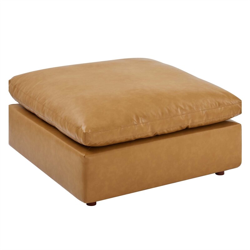 Modway Commix Down Filled Overstuffed Vegan Leather Ottoman in Tan