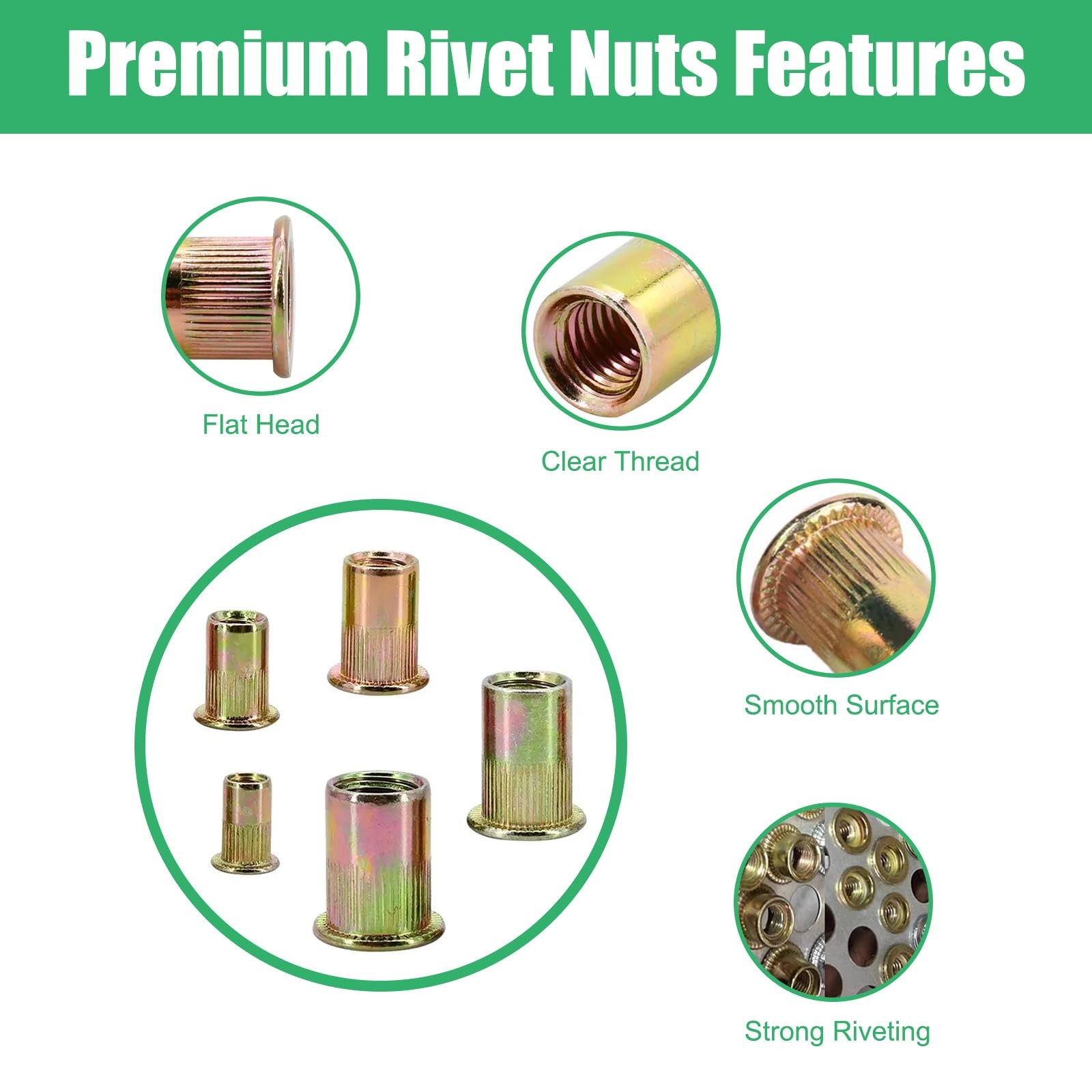 60PCS 5/16-18UNC Rivet Nuts, Carbon Steel Rivnut, Flat Head Threaded Insert