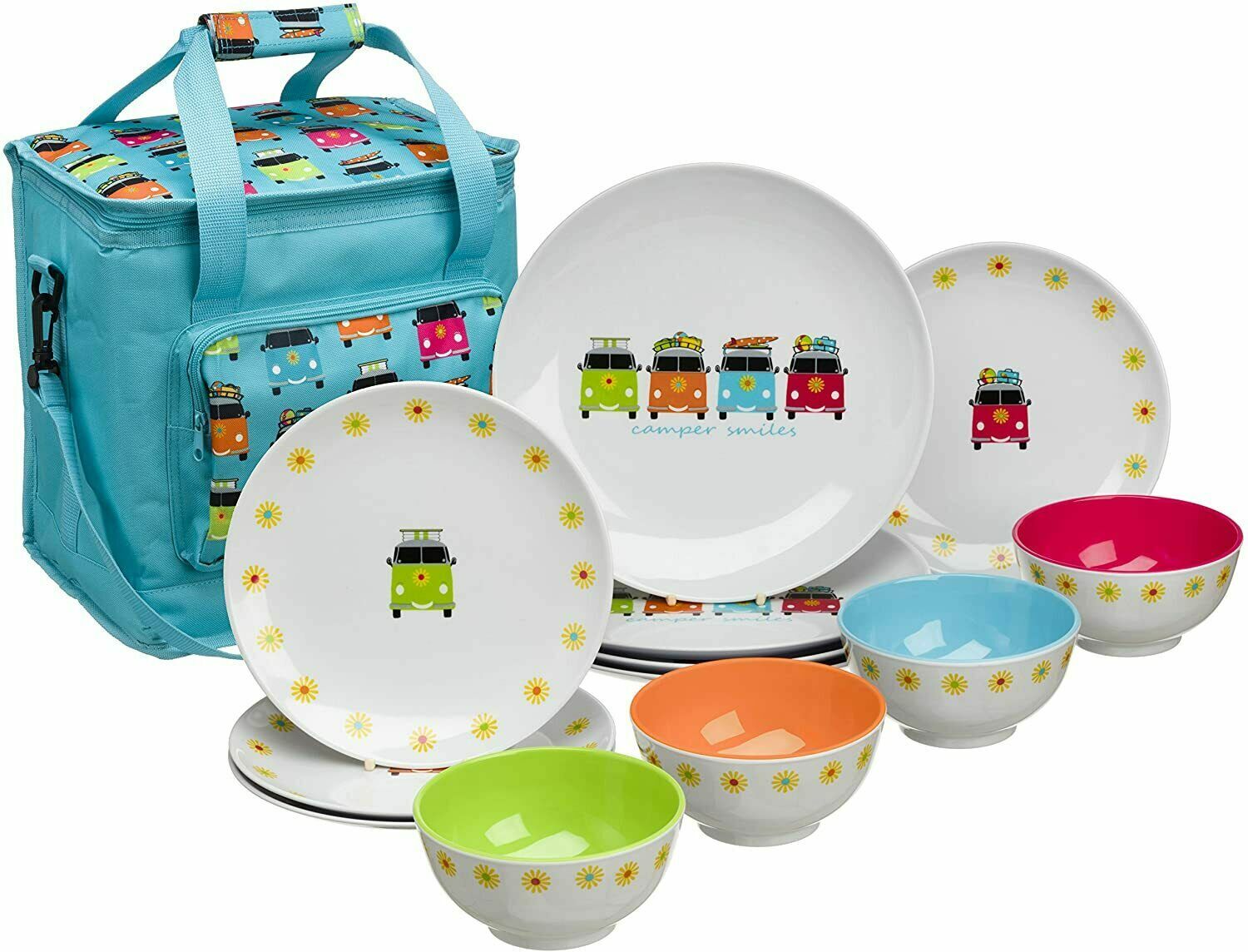 Camper Smile Dining Room Set With Cooler Bag / 12 Piece Melamine CAM0113