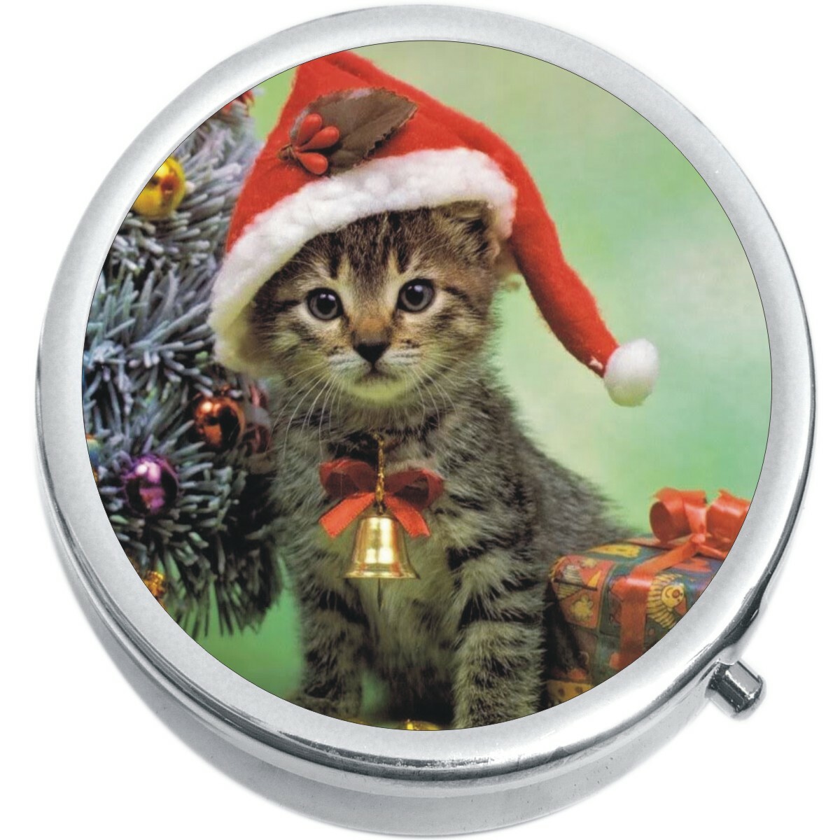 Christmas Kitty Medicine Vitamin Compact Pill Box