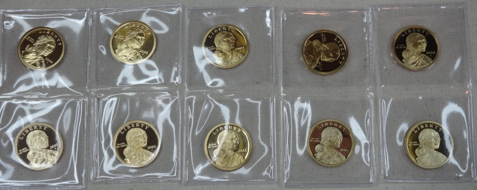 2000-2009 Sacagawea Golden Dollar Proof 10 Coin Set US Mint $1 Coins