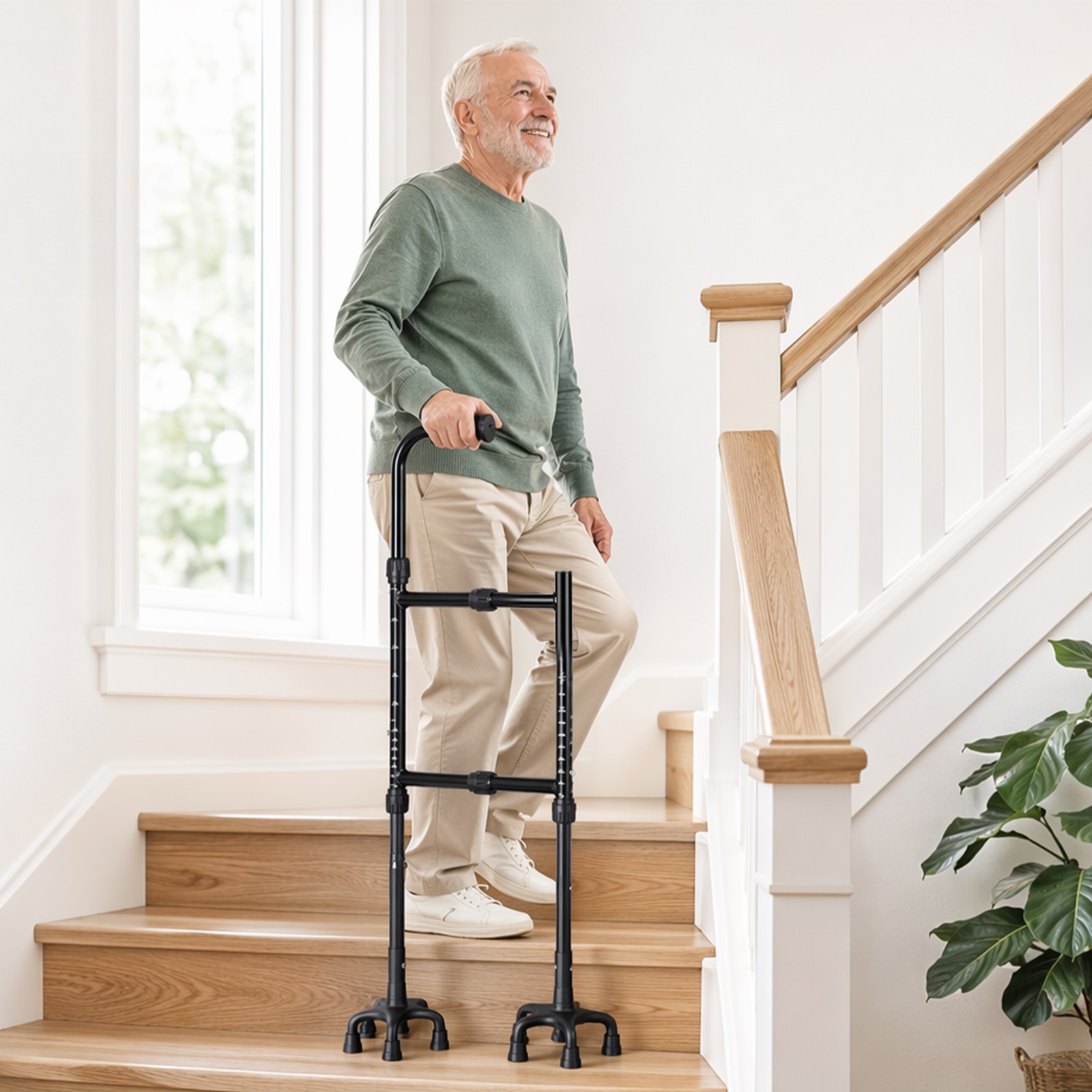 Walking cane,Height & Width Adjustable Stair Assist Cane for Seniors