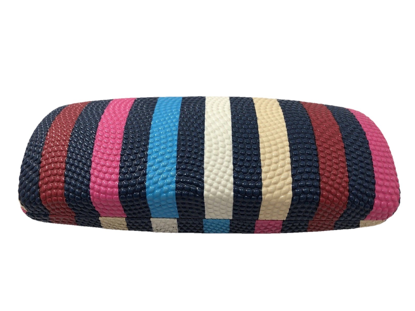 NEW Striped Hard Clamshell Eyeglasses Case Navy Pink Red Tan Cream Blue