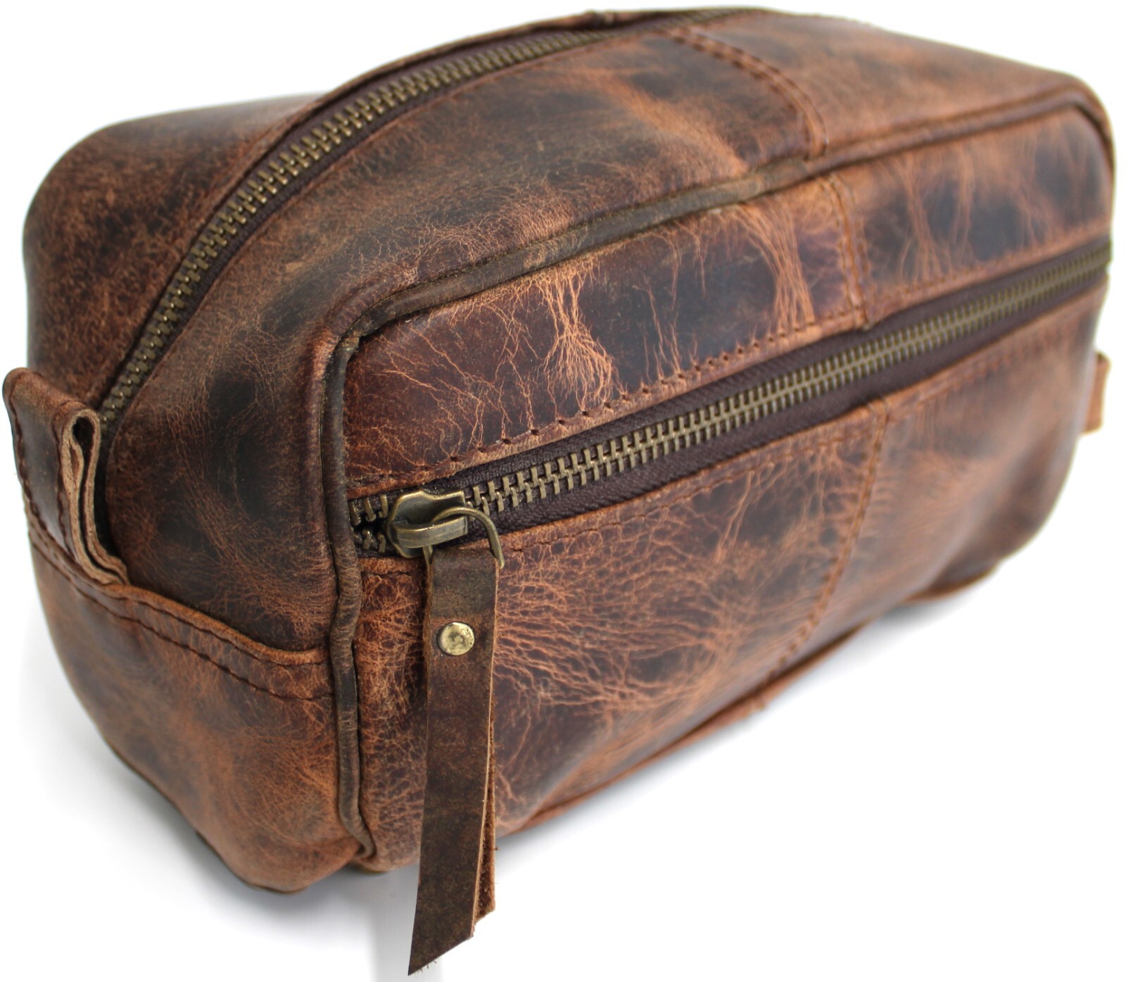 Quality Full Grain Genuine Hunter Leather Toiletry Bag.