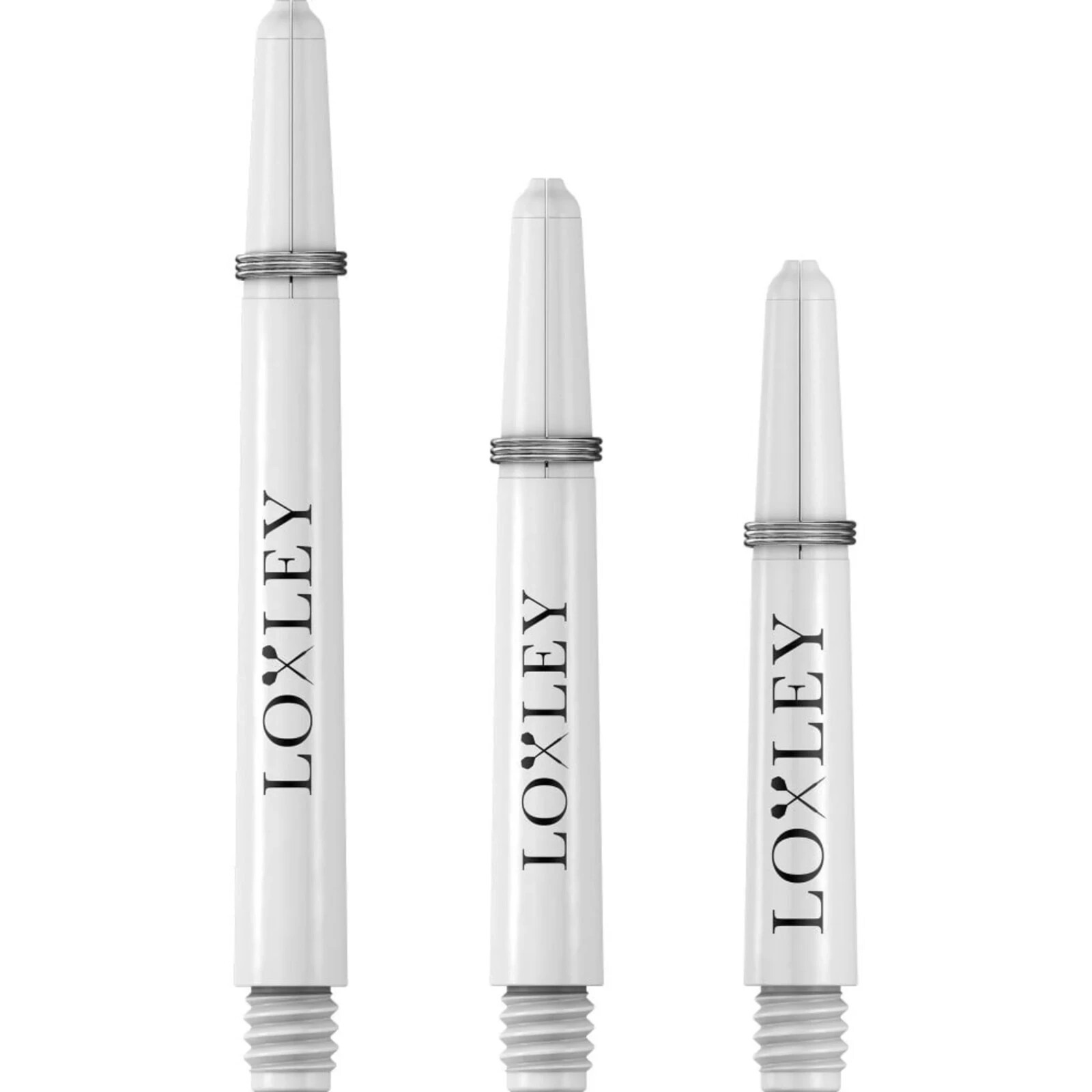 WHITE SHORT LOXLEY NYLON SPRING FITTED DART SHAFTS