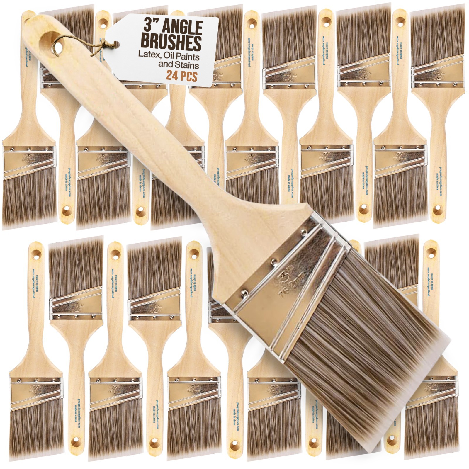 24PK 3 "Angle House Wall,Trim Paint Brush Set Home Exterior or Interior Brushes