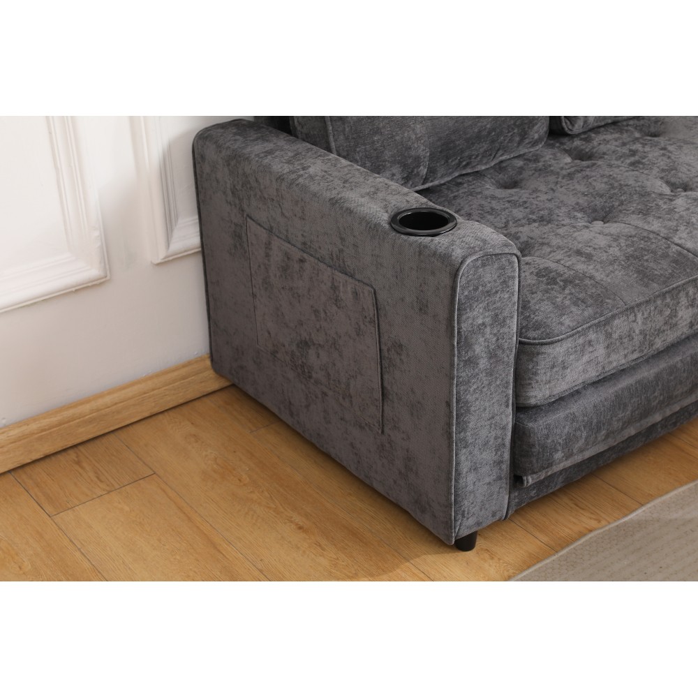 55" 3-Fold Dark Gray Convertible Futon Sleeper Sofa – Velvet Linen Fabric