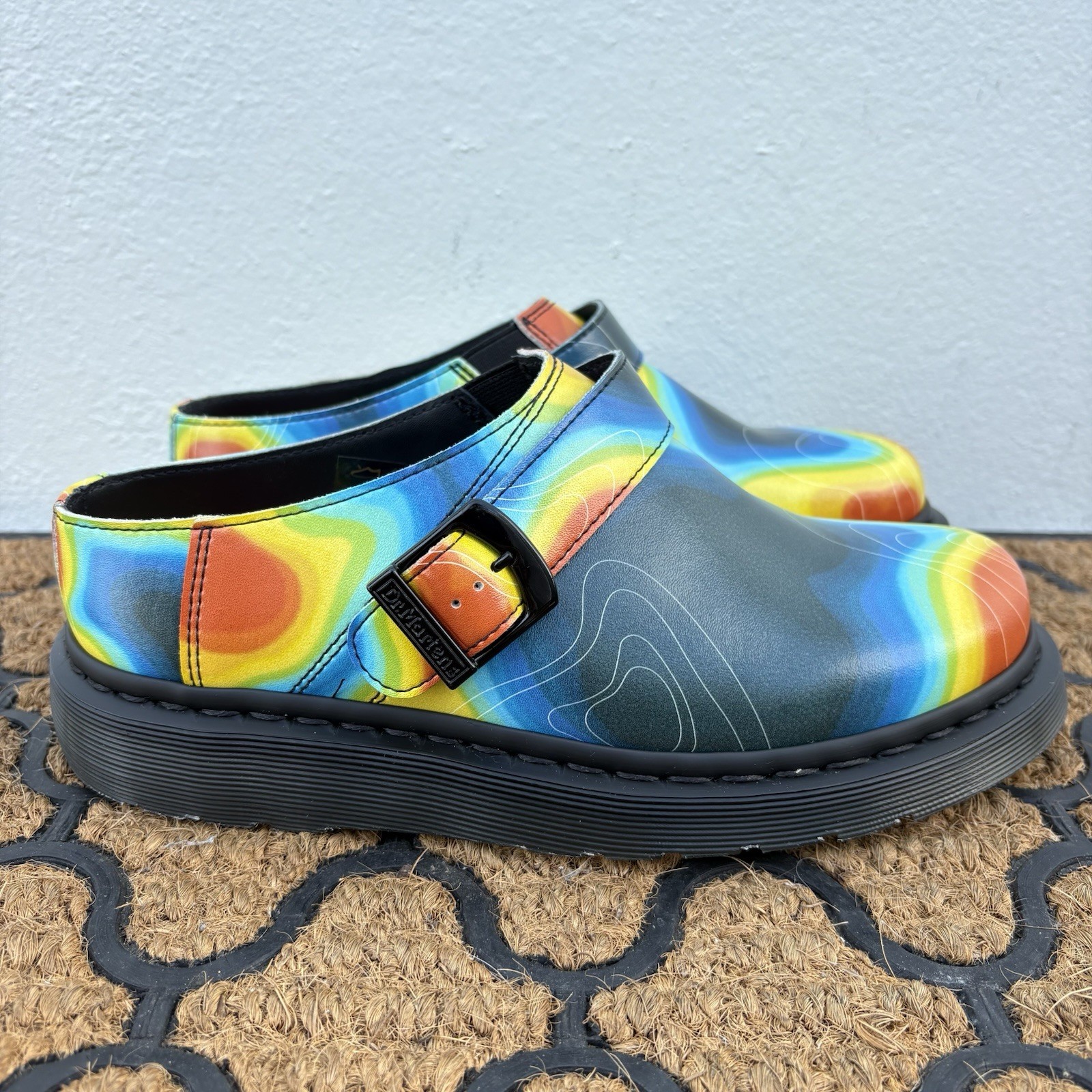 Dr Martens Isham Nappa Reclaimed Thermal Map Leather Slingback Mules Shoes WM 8