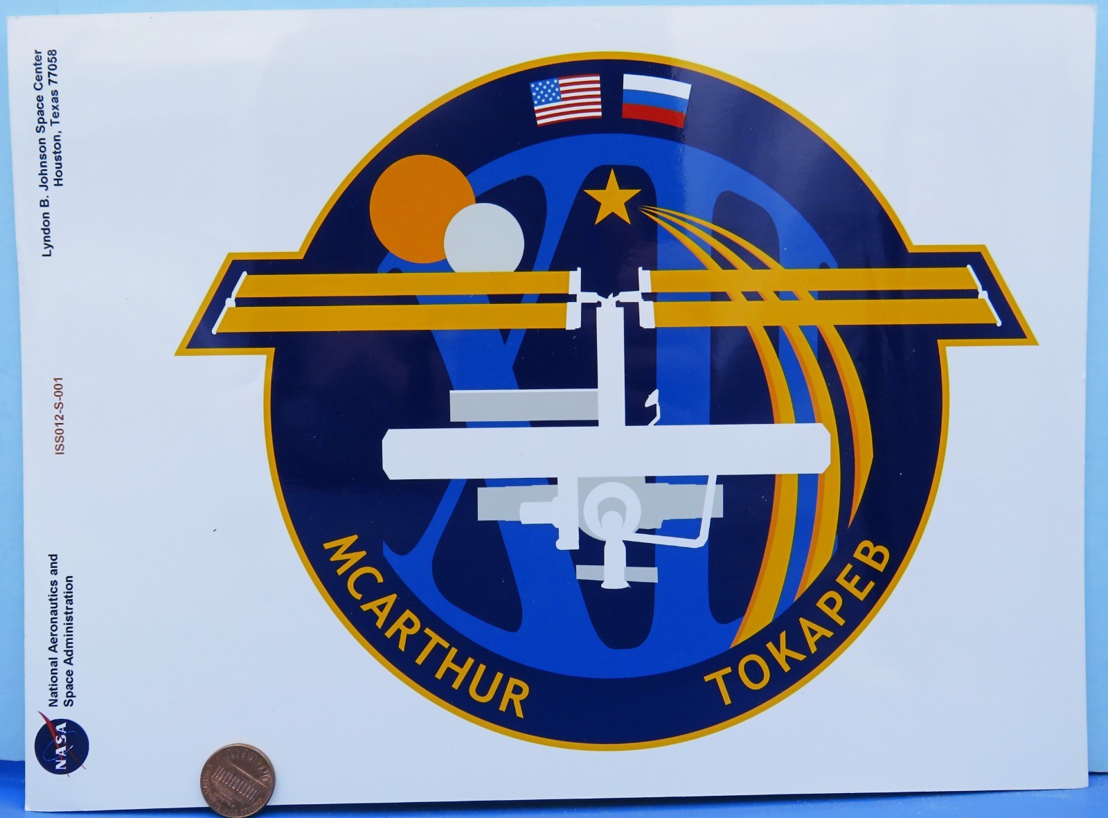 NASA PHOTO vtg ISS Expedition 12 CREW Mission patch Logo Red Serial # / 11 x 8"
