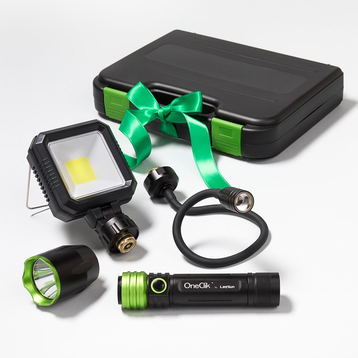 OneClik Interchangeable Rechargeable Flashlight Kit with Storage Case, New