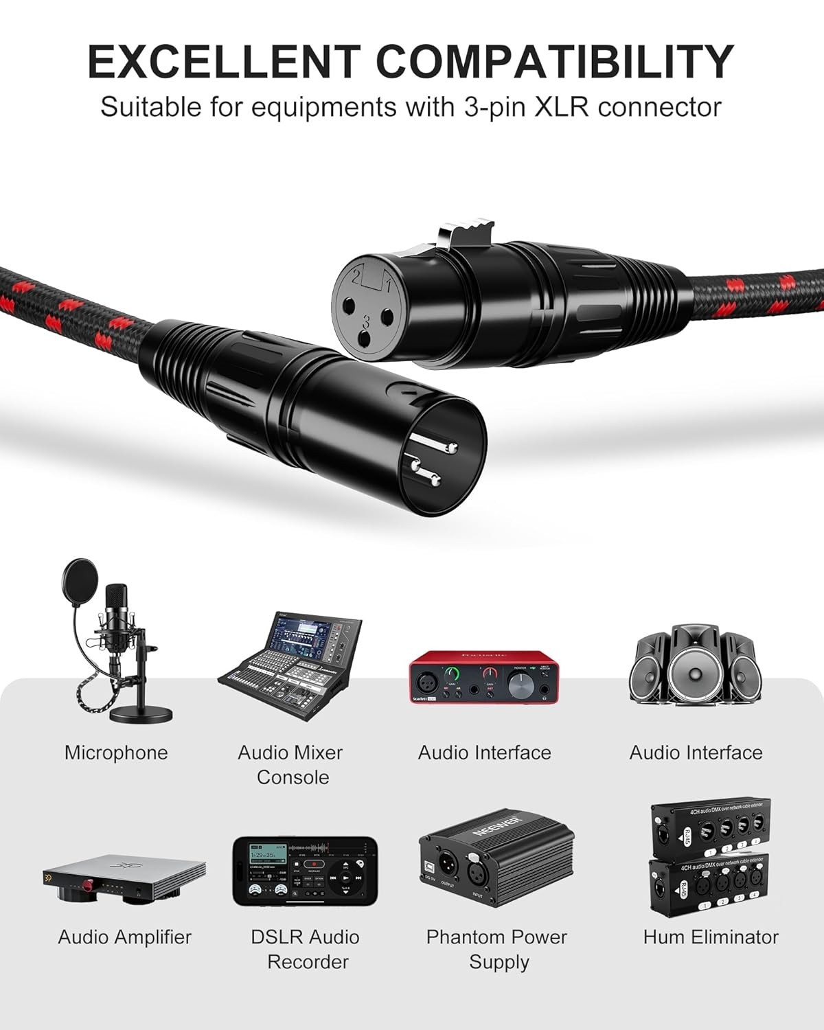 Short XLR Cables 1ft 2 Pack, Microphone Cable Balanced Shielded Nylon...