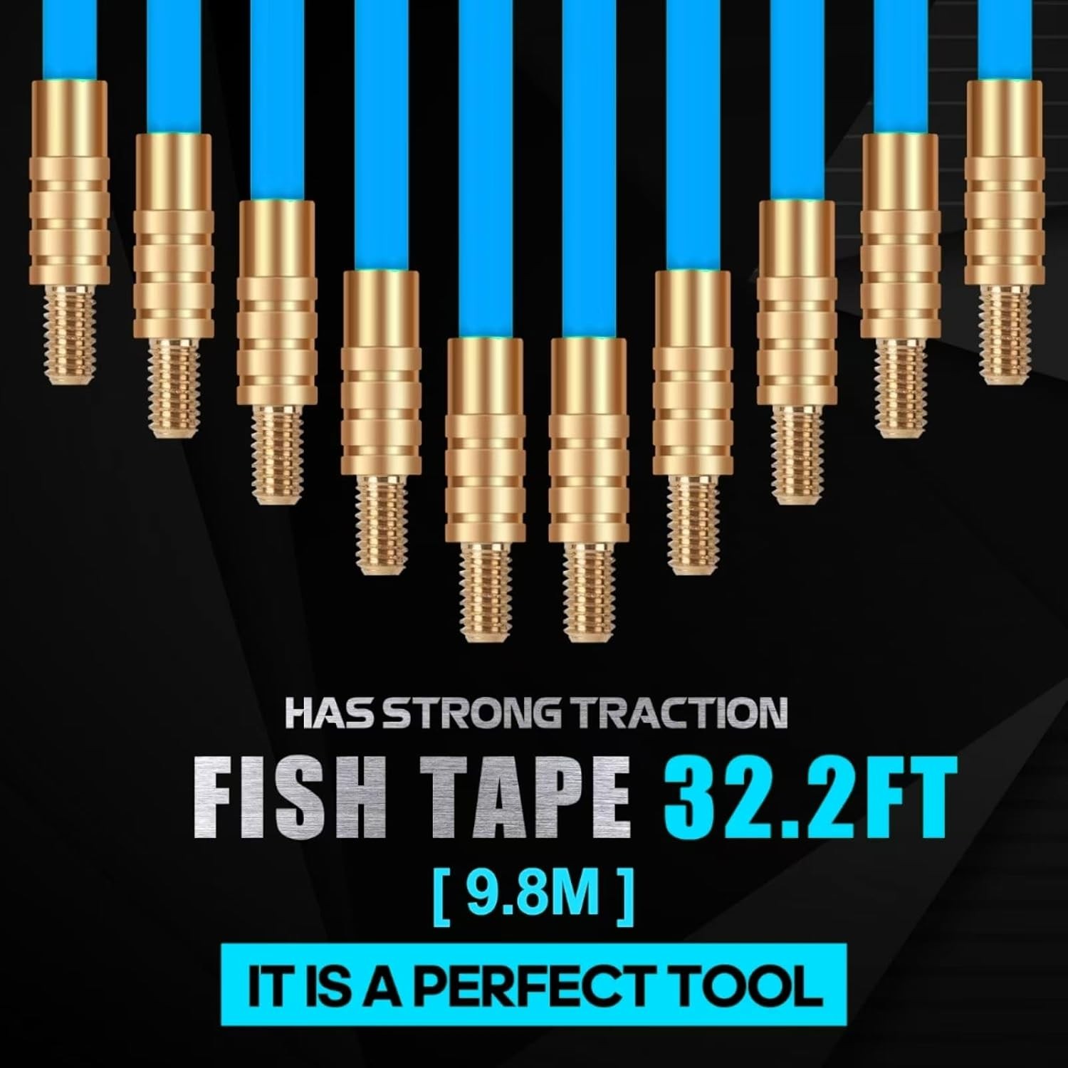 32.2FT Fiberglass Running Electrical Wire Cable Glow Rods Wire Pulling, Fish Rod