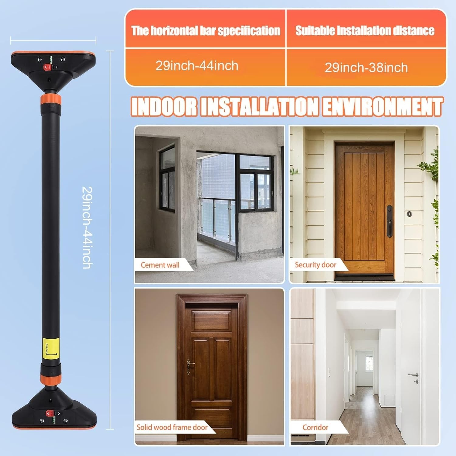 Pull Up Bar for Doorways with Level Meter and Adjustable Width Strength Training